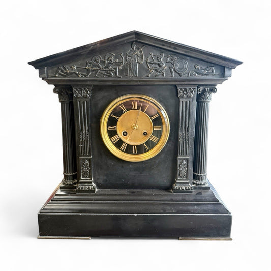 Large Victorian Black Slate Mantle Clock