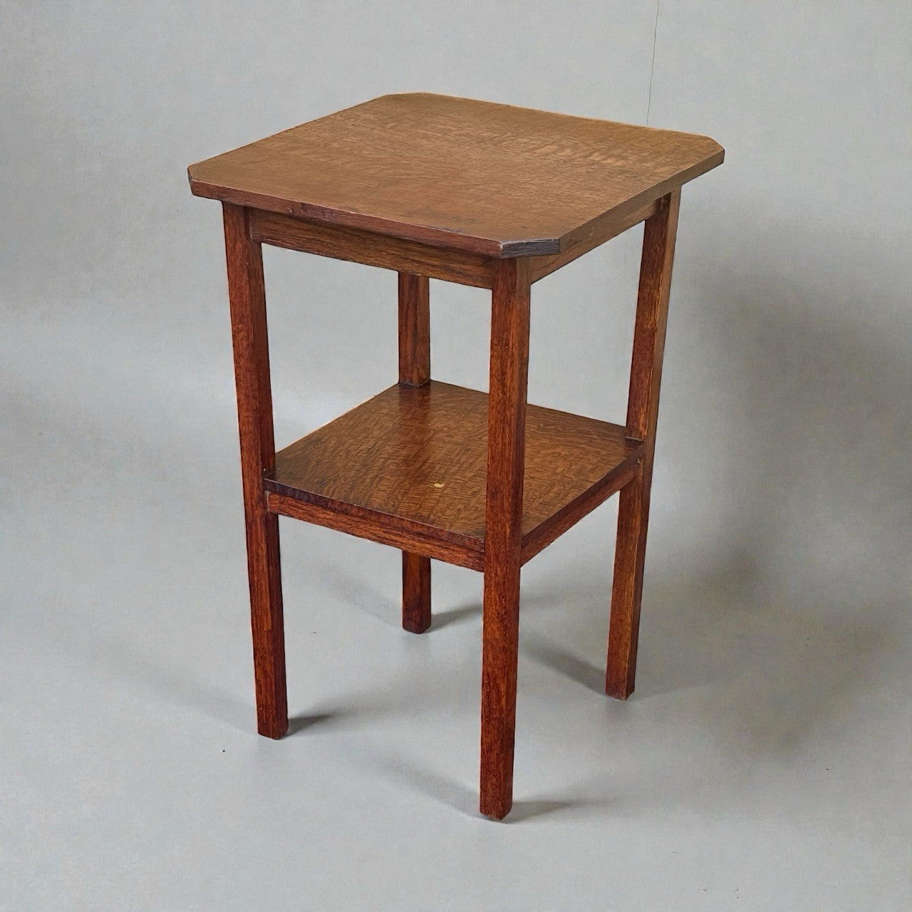 Antique Oak Two Tier Side Table Vintage Arts and Crafts Occasional Table