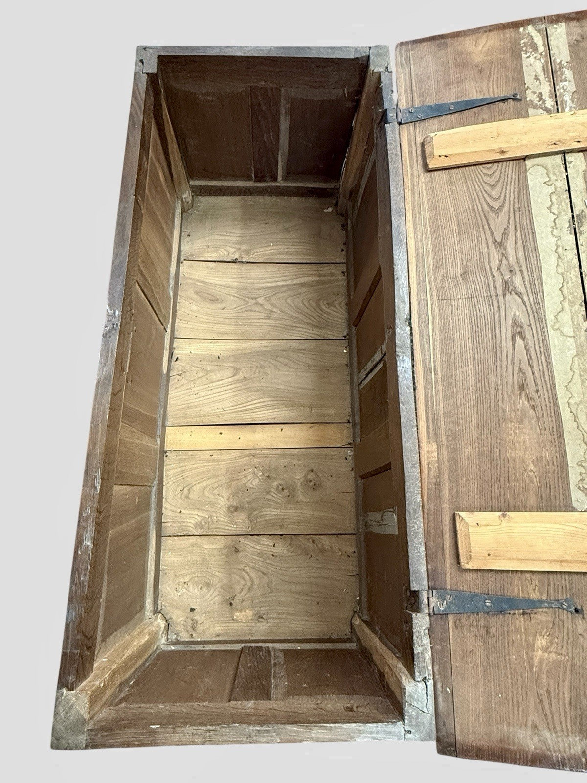 Antique 18th Century Oak Three Panel Coffer Chest Trunk