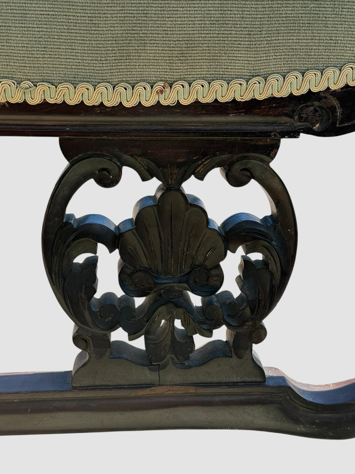 Antique Victorian Carved Mahogany Settee Sofa Green Upholstered Two Seater