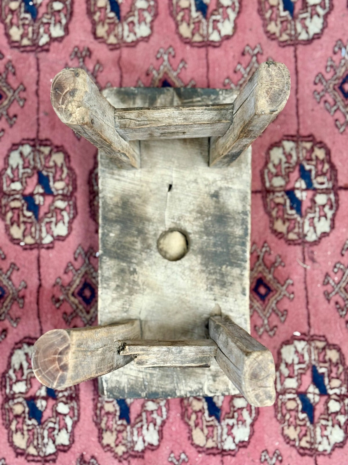Tiny Antique Elm and Oak Stool