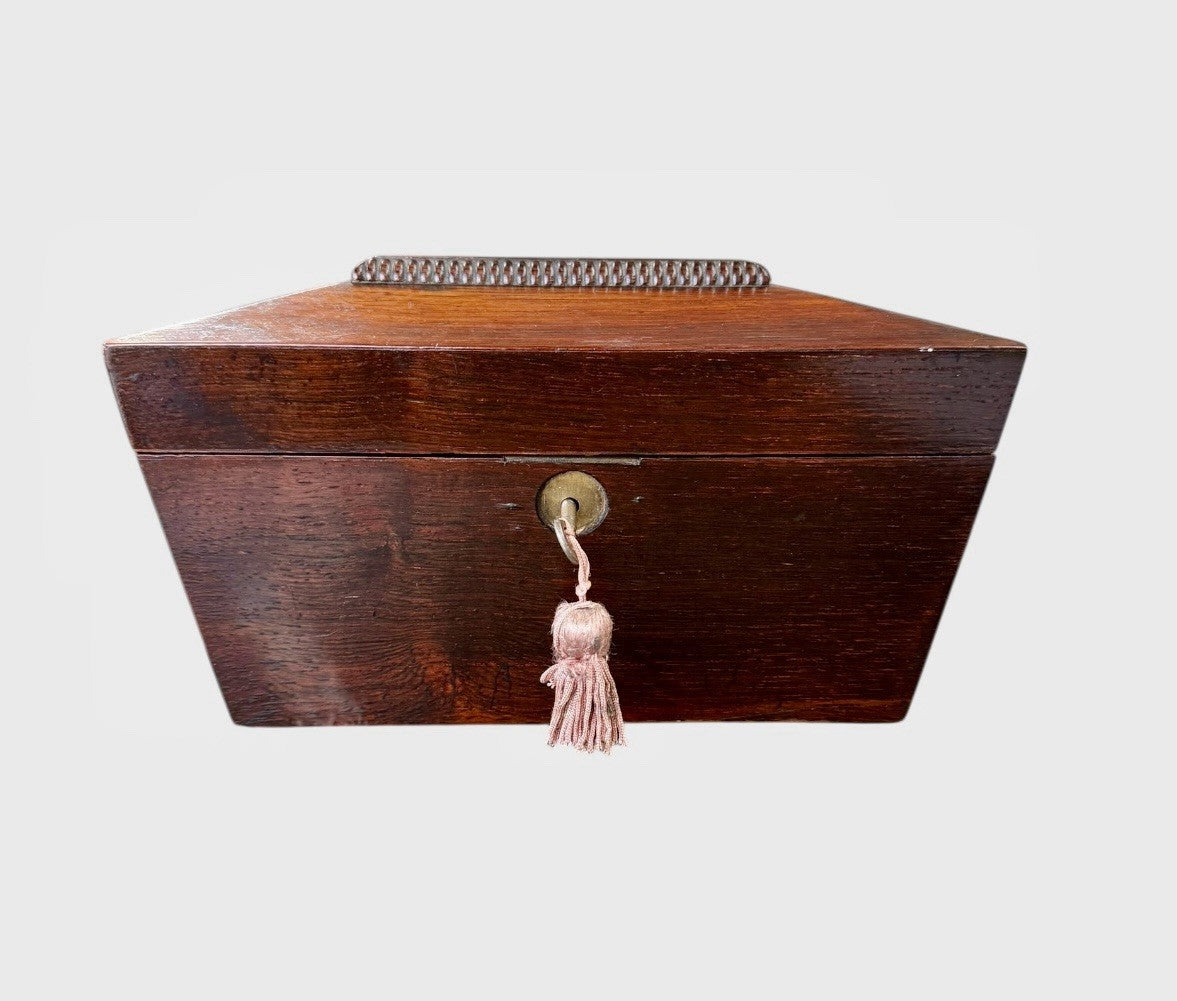 Antique Oak Tea Caddy 2 Compartment Vintage Collectors Storage Box