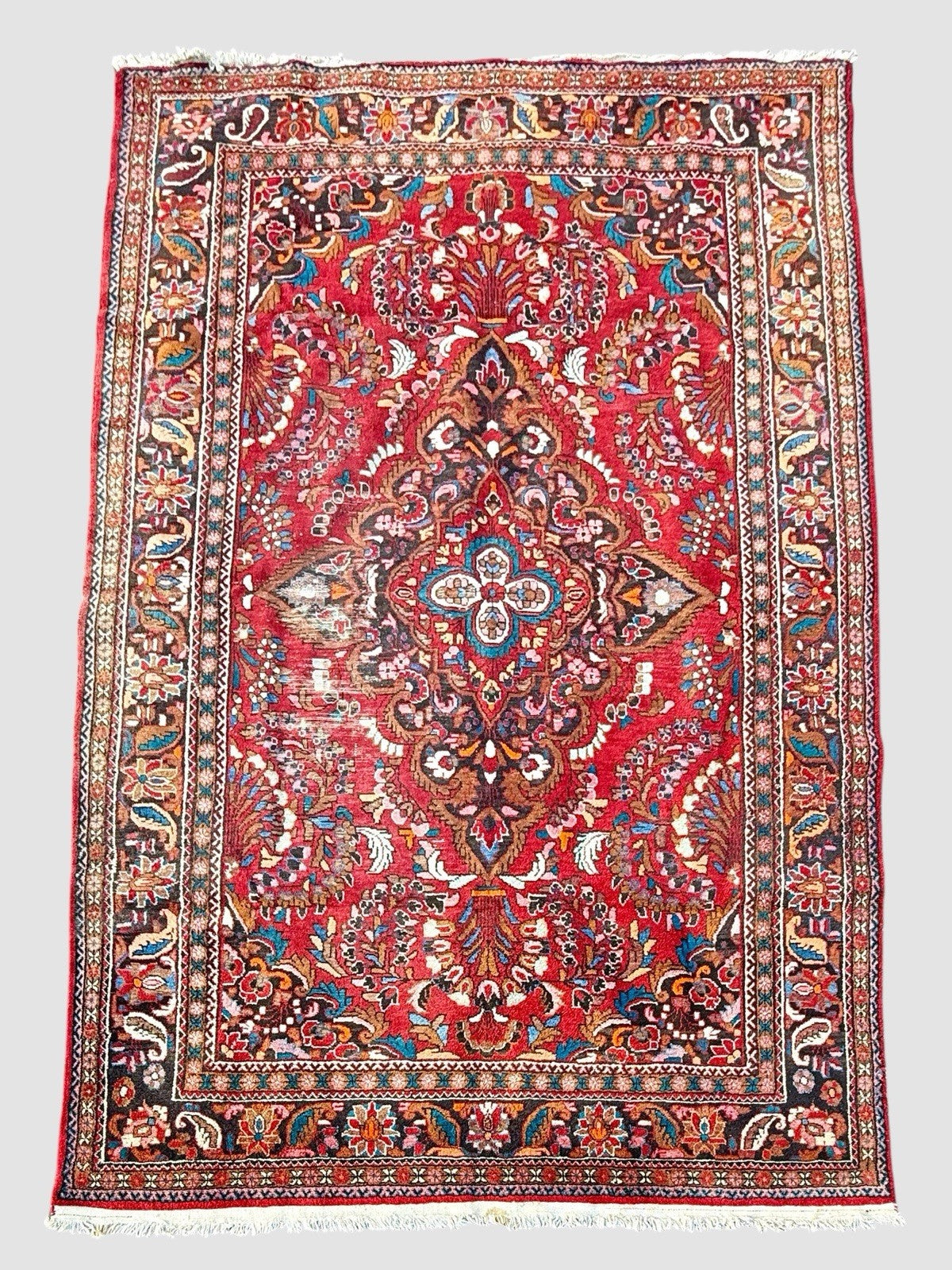 Vintage Keshan Rug Hand Knotted Wool Traditional Oriental Carpet