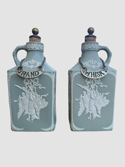 Antique Pair 19th Century Jasper Spirit Flagons Decanters Collectible