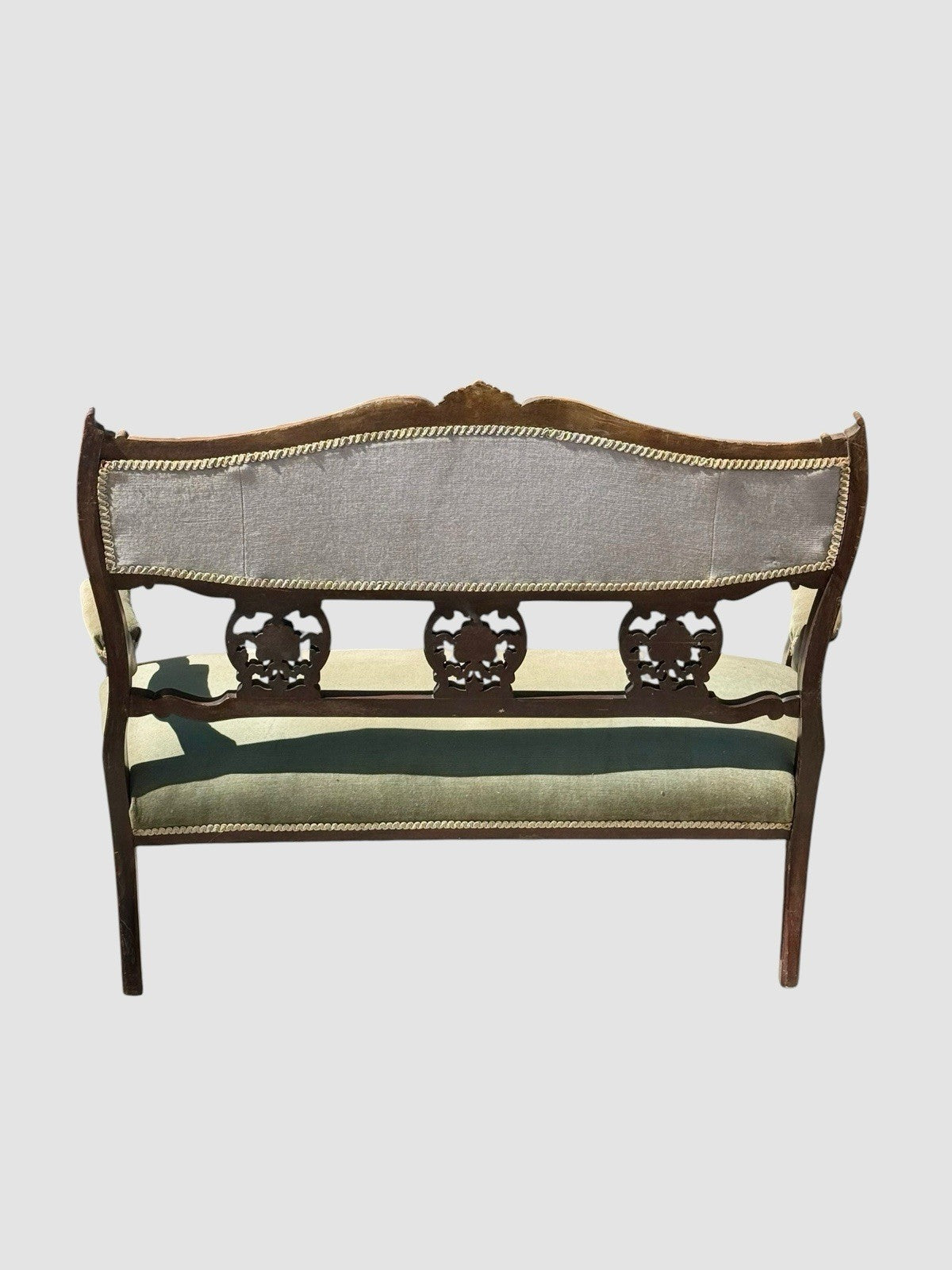 Antique Victorian Carved Mahogany Settee Sofa Green Upholstered Two Seater