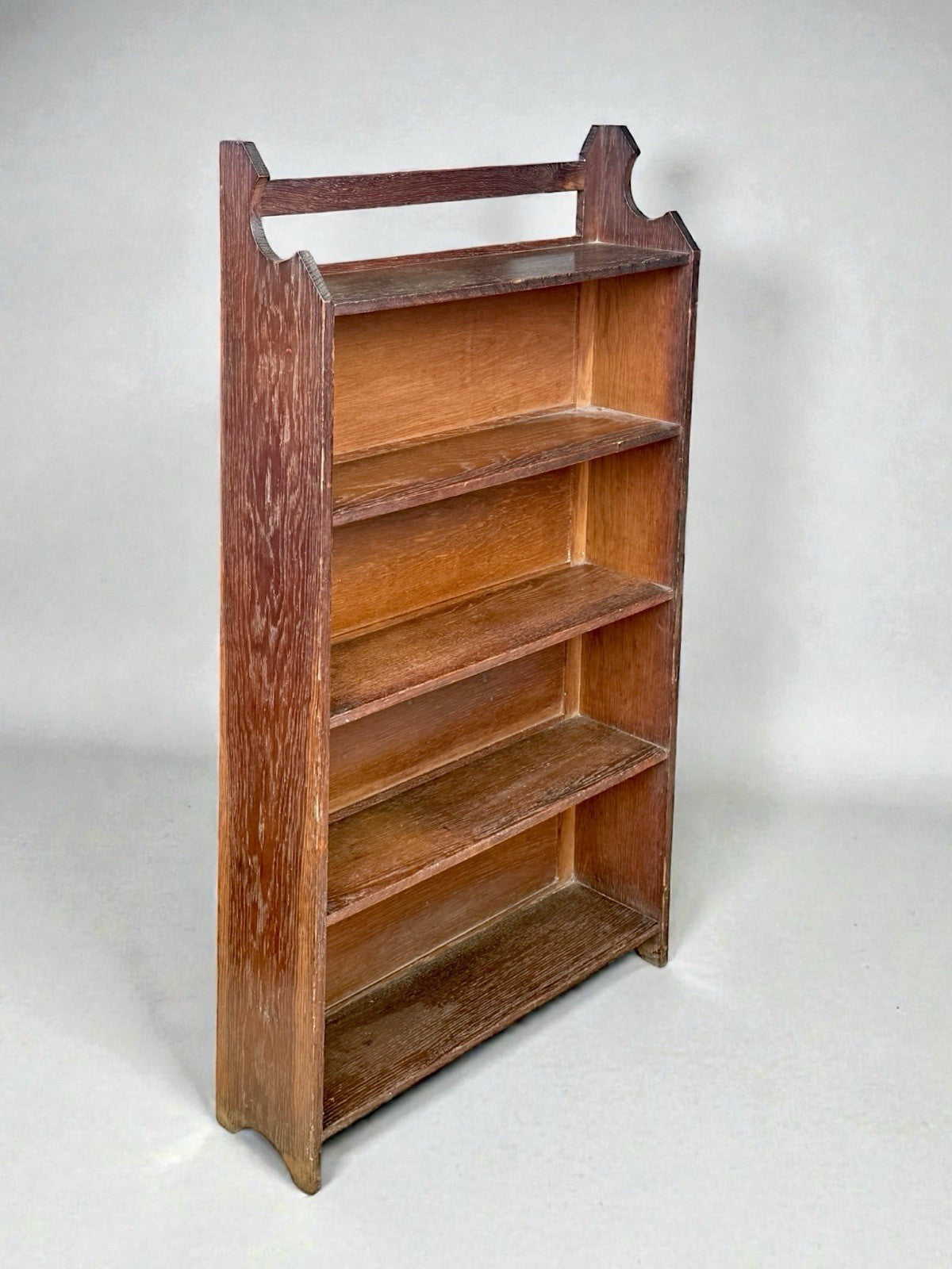 Antique Oak Arts and Crafts Bookcase Vintage Open Shelves Solid Wood Storage