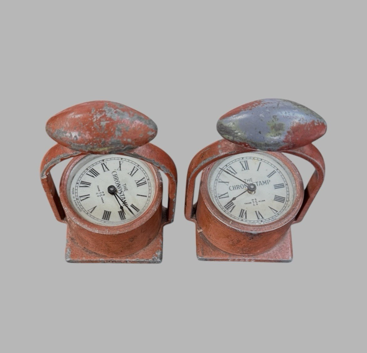 Pair Vintage Chronostamp Clocks Warwick Time Stamp Co Industrial