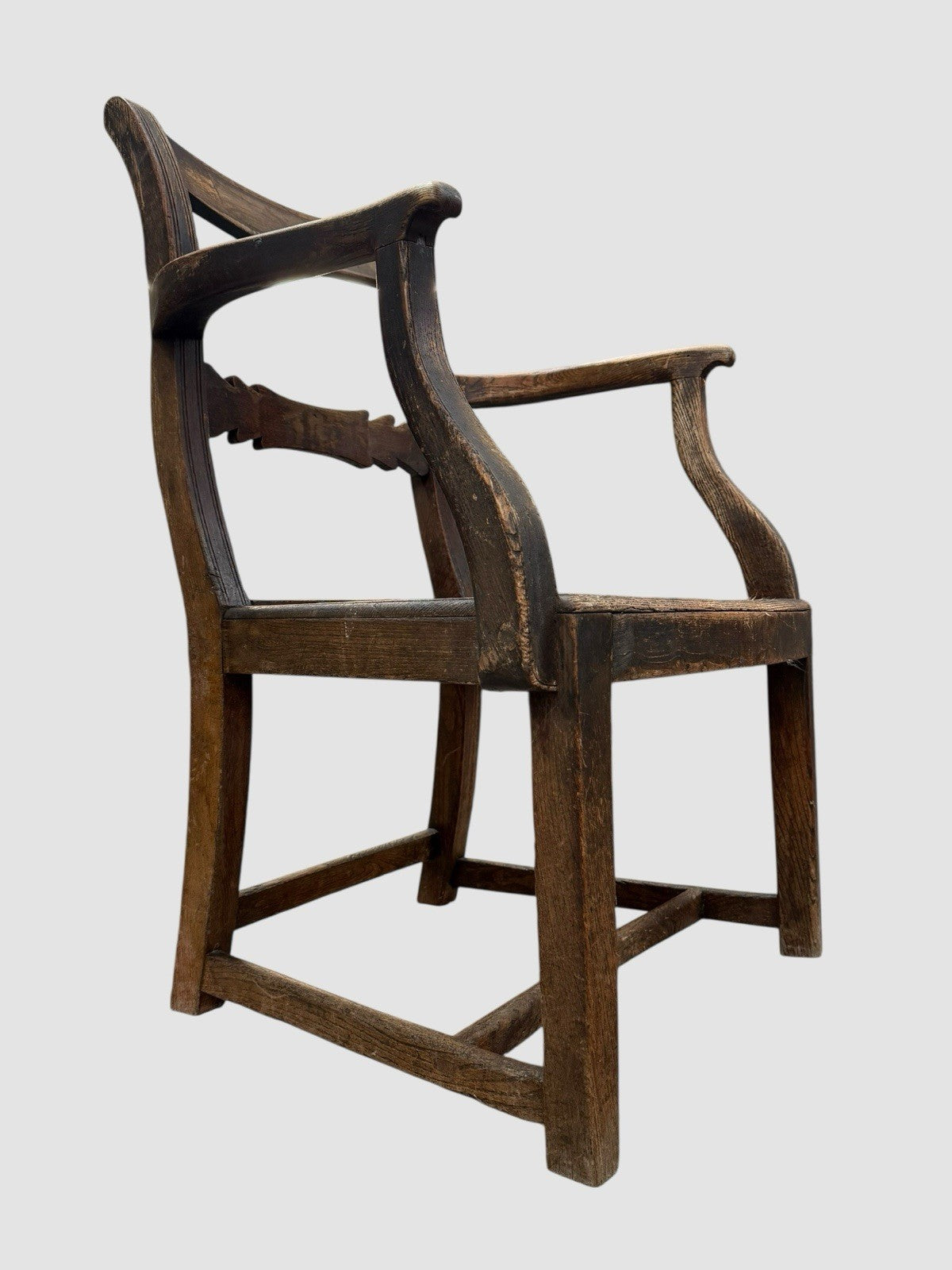 Antique Georgian Welsh Oak Carver Chair 18th Century Country Armchair