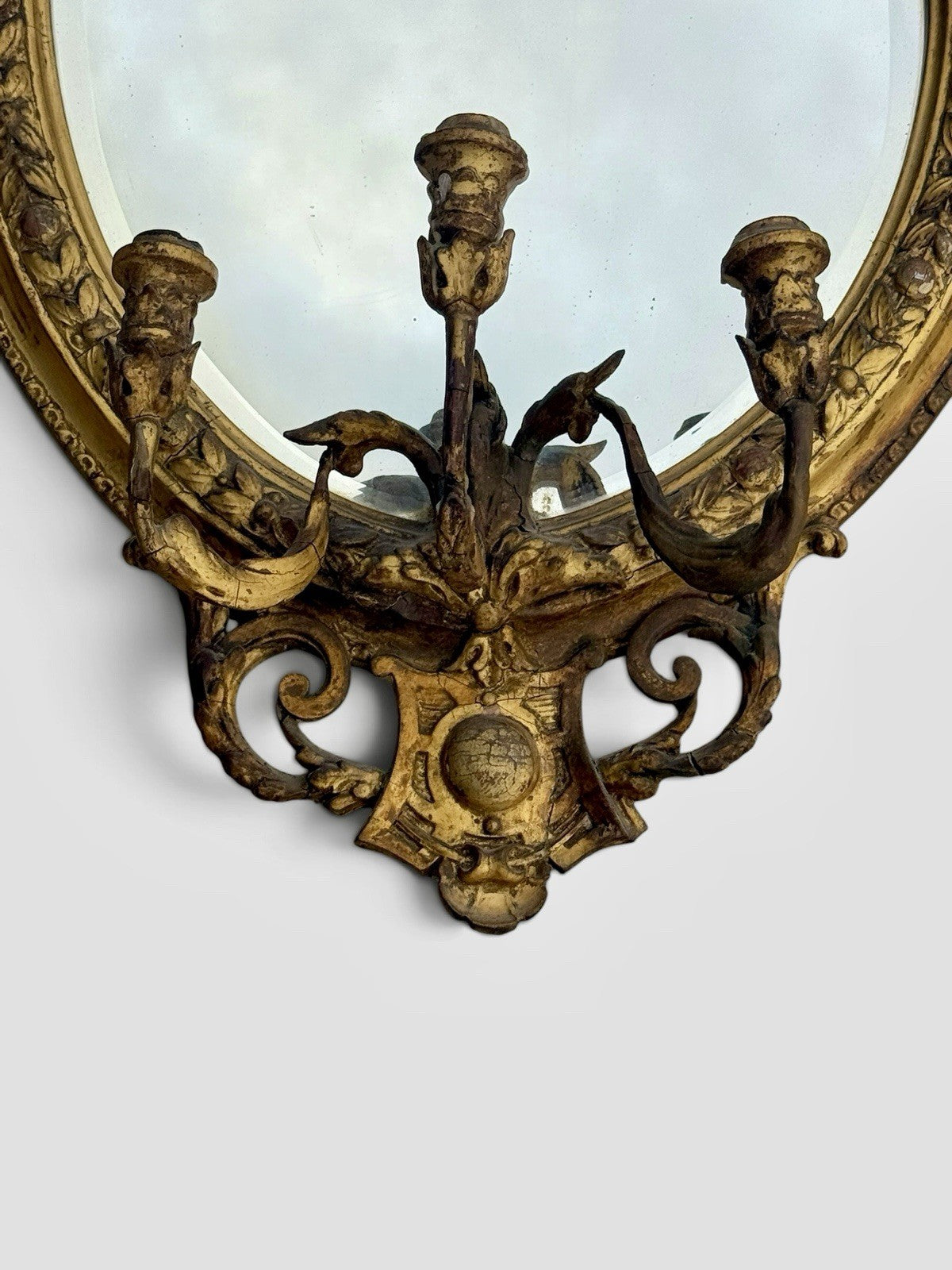 Antique Victorian Gilt & Gesso Girandole Mirror C1850 Ornate Wall Mirror
