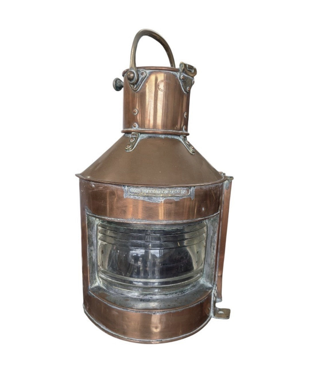 Pair Antique Alderson & Gyde Copper Ship Bow Navigation Lanterns Port Starboard