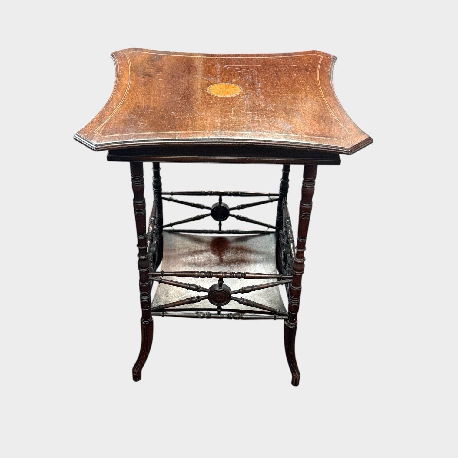 Antique Edwardian Sheraton Revival Side Table Inlaid Mahogany Occasional Table