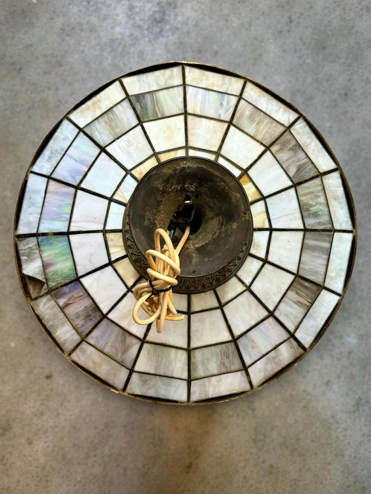 Pair of Large Vintage Tiffany Style Mother of Pearl Ceiling or Lamp Shades