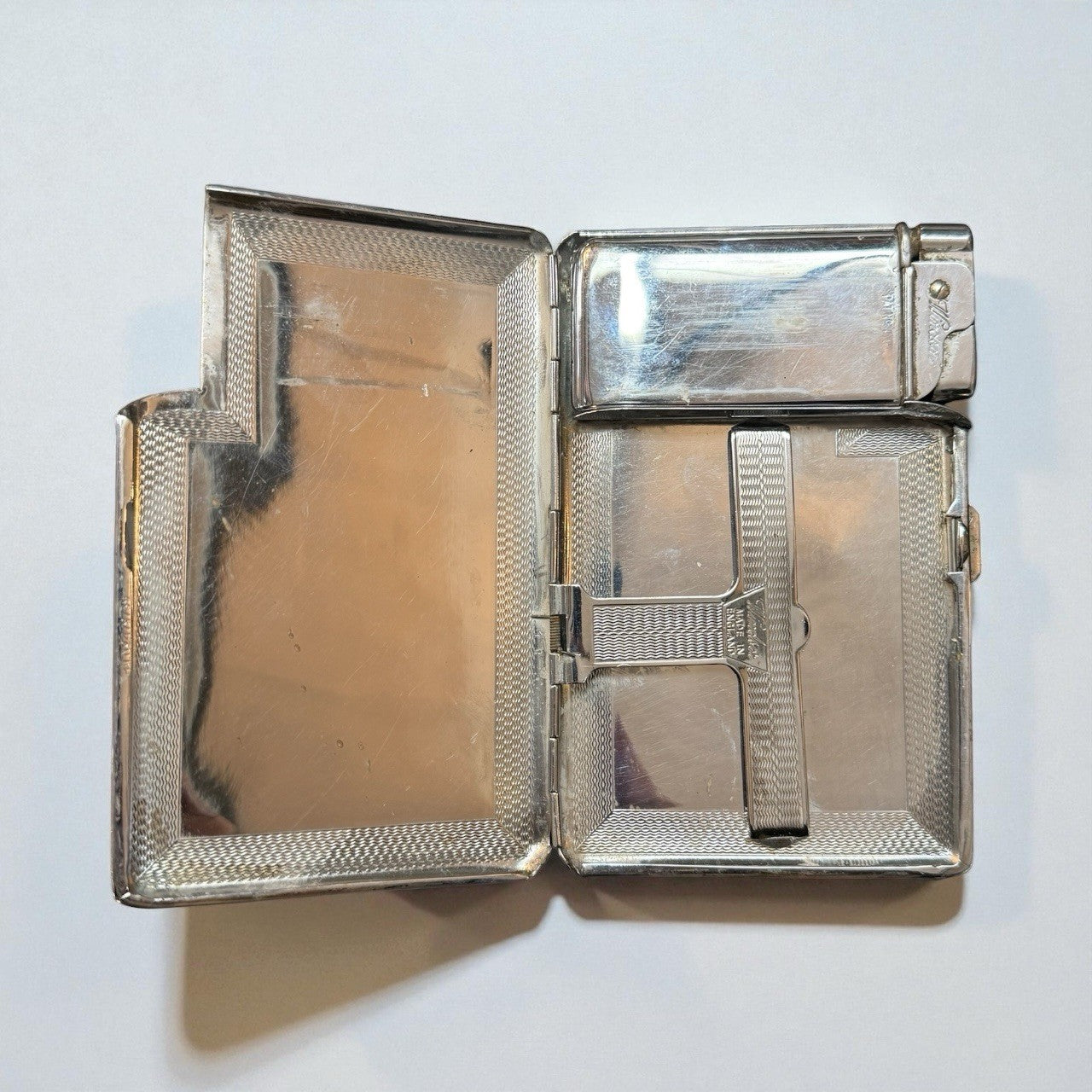 Vintage Windsor Cigarette Case with Matching Lighter Metal Smoking Set Retro