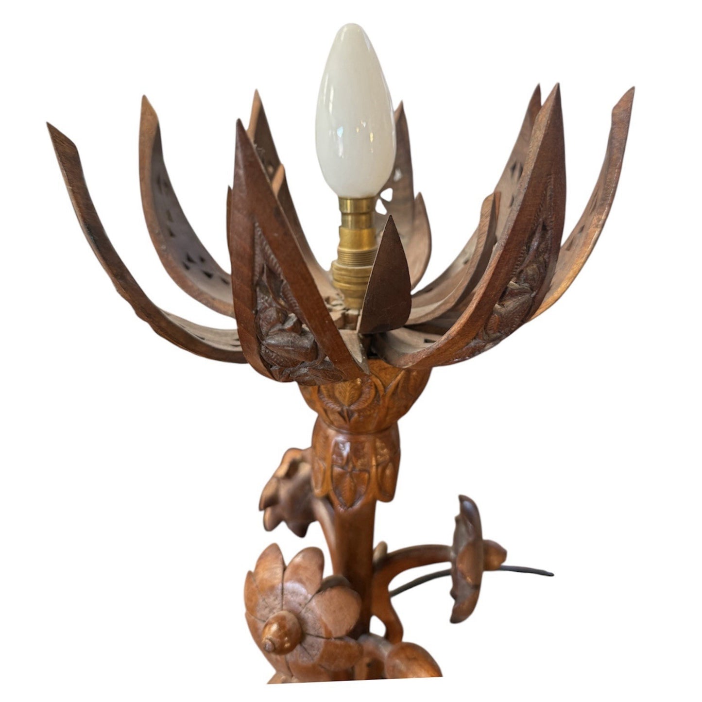 Vintage Hand Carved Lotus Flower Table Lamp Light 