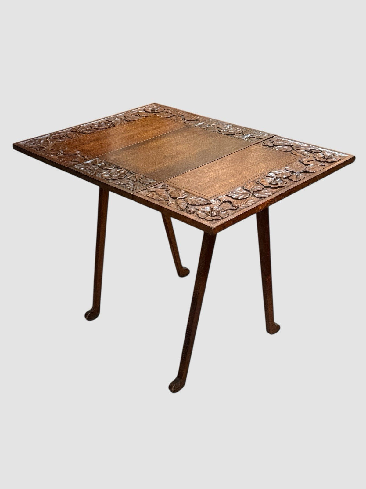 Antique English Carved Oak Swivel Top Drop Leaf Table