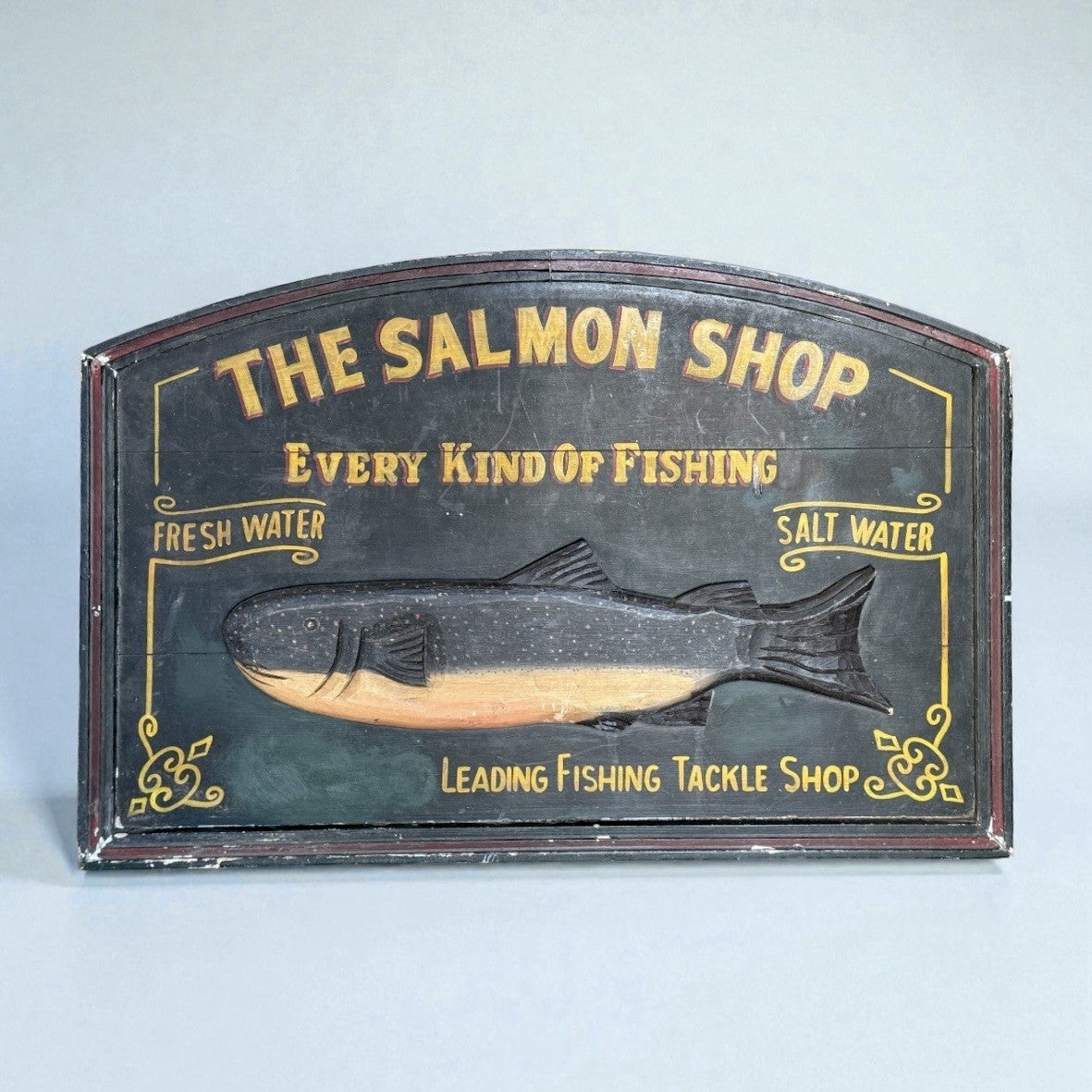Antique Wooden Fishing Shop Advertising Sign Vintage Tackle Bait Display