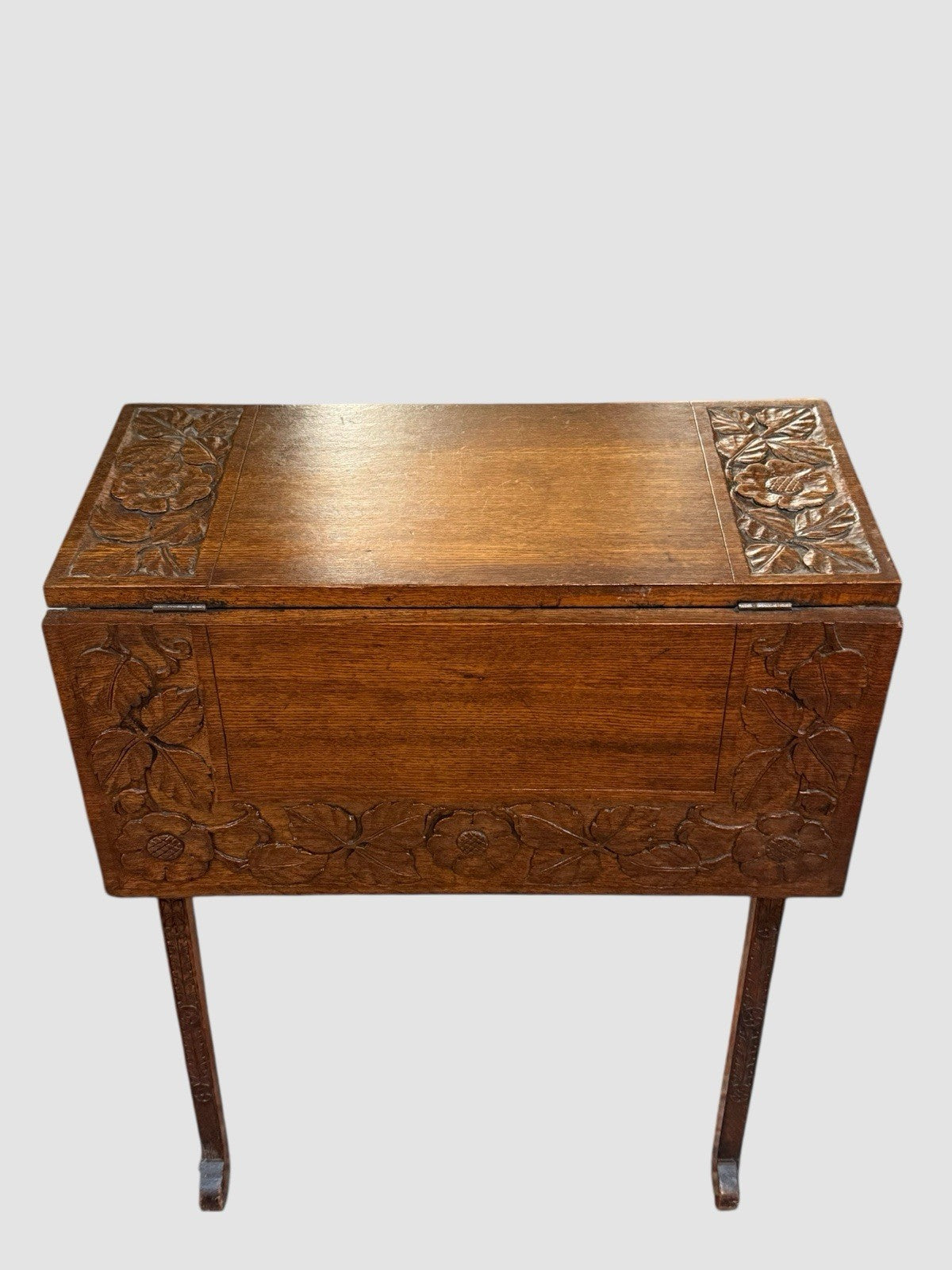 Antique English Carved Oak Swivel Top Drop Leaf Table