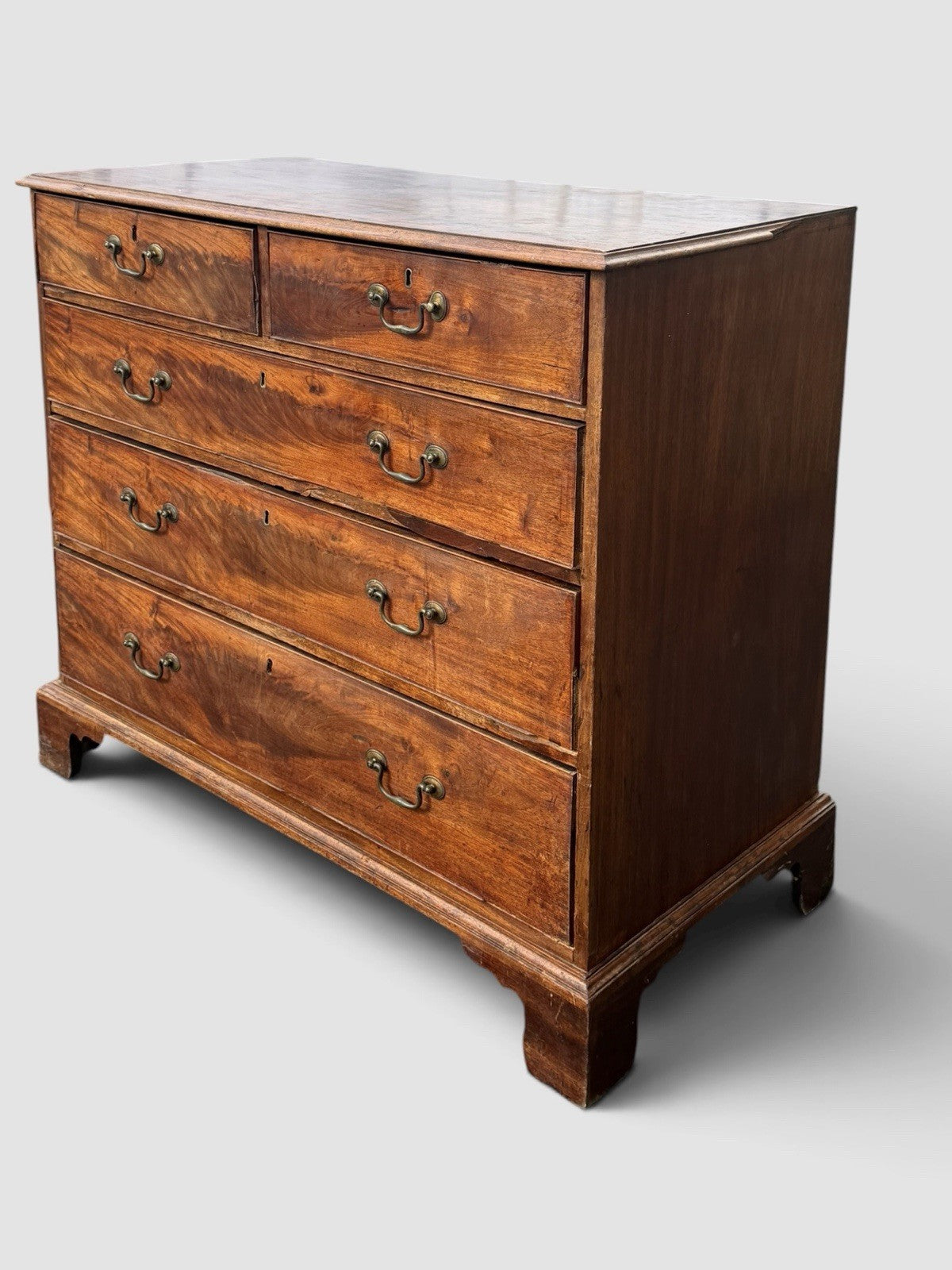 Antique Georgian Mahogany Chest of Drawers 2 Over 3 Brass Handles