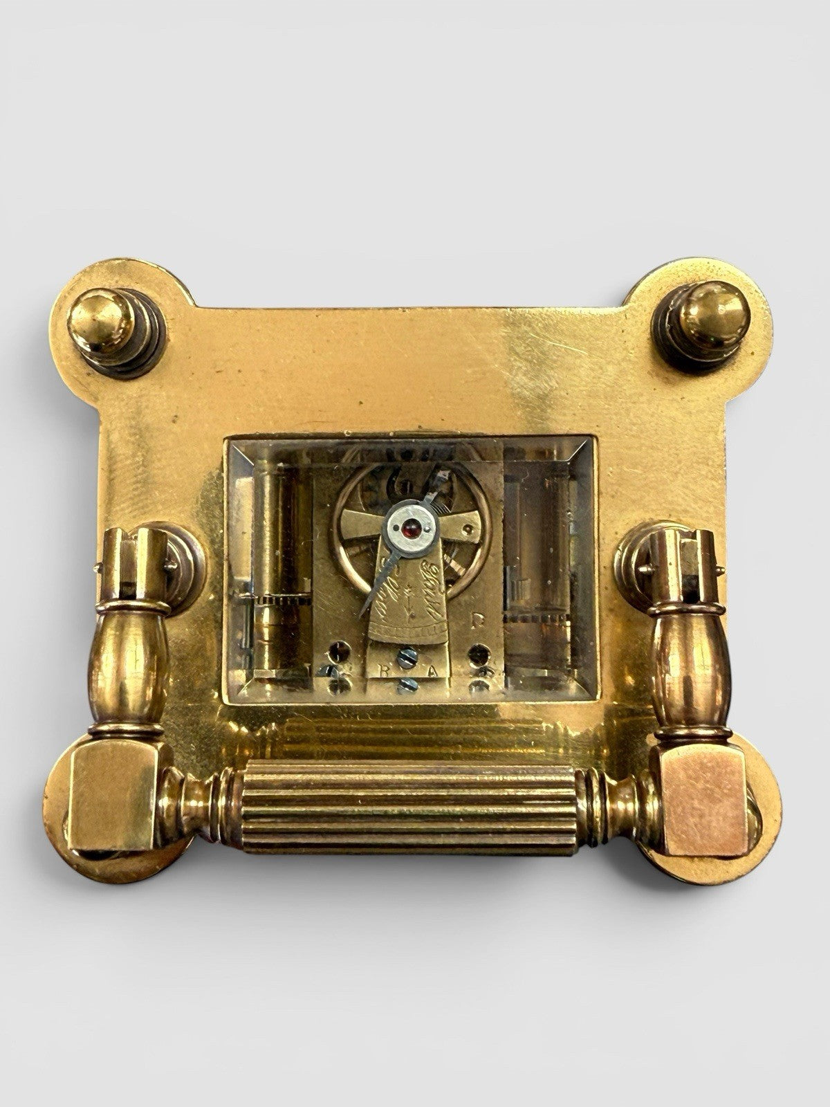 Antique French Gothic Revival Carriage Clock Brass Case Working Timepiece