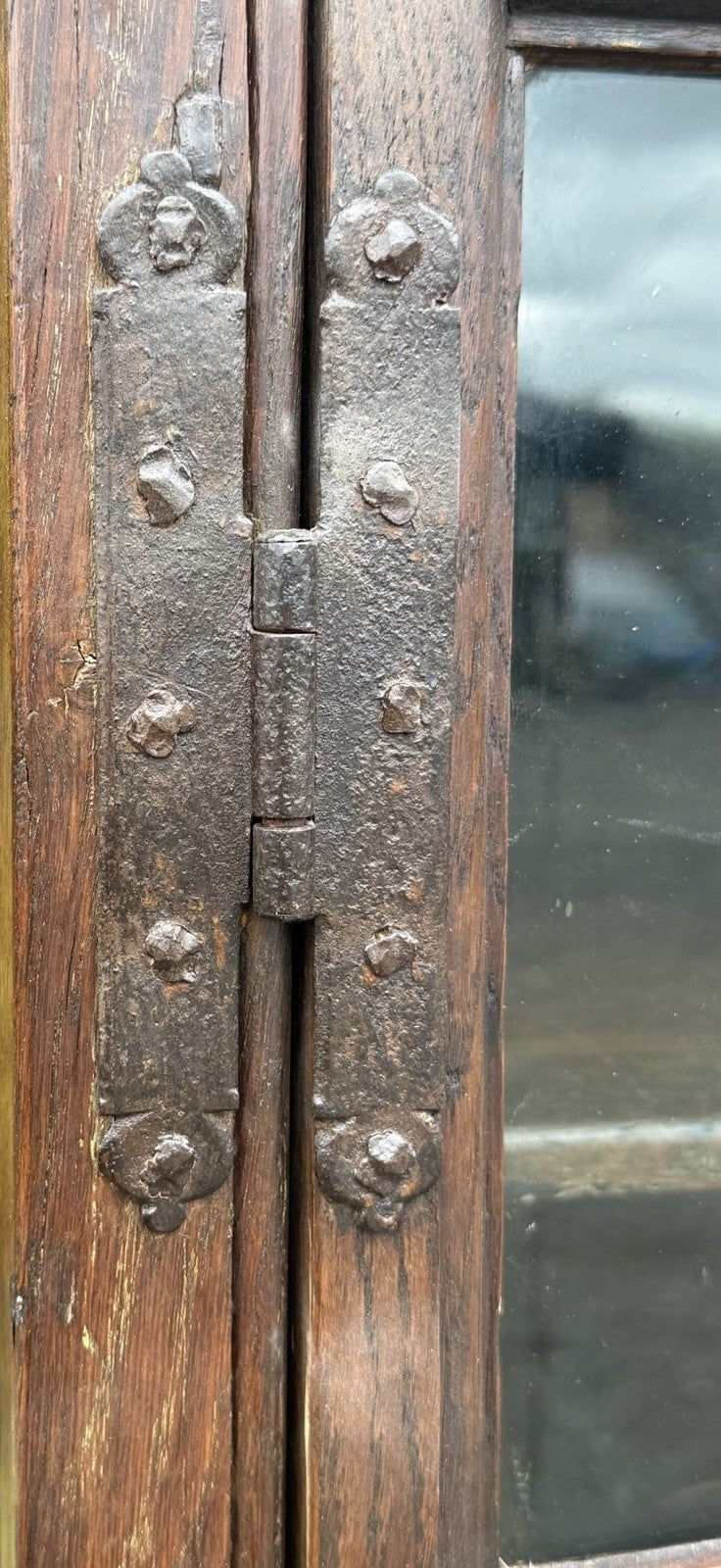 Antique 19th Century Oak Display Cabinet Bookcase Glazed Doors Shelving