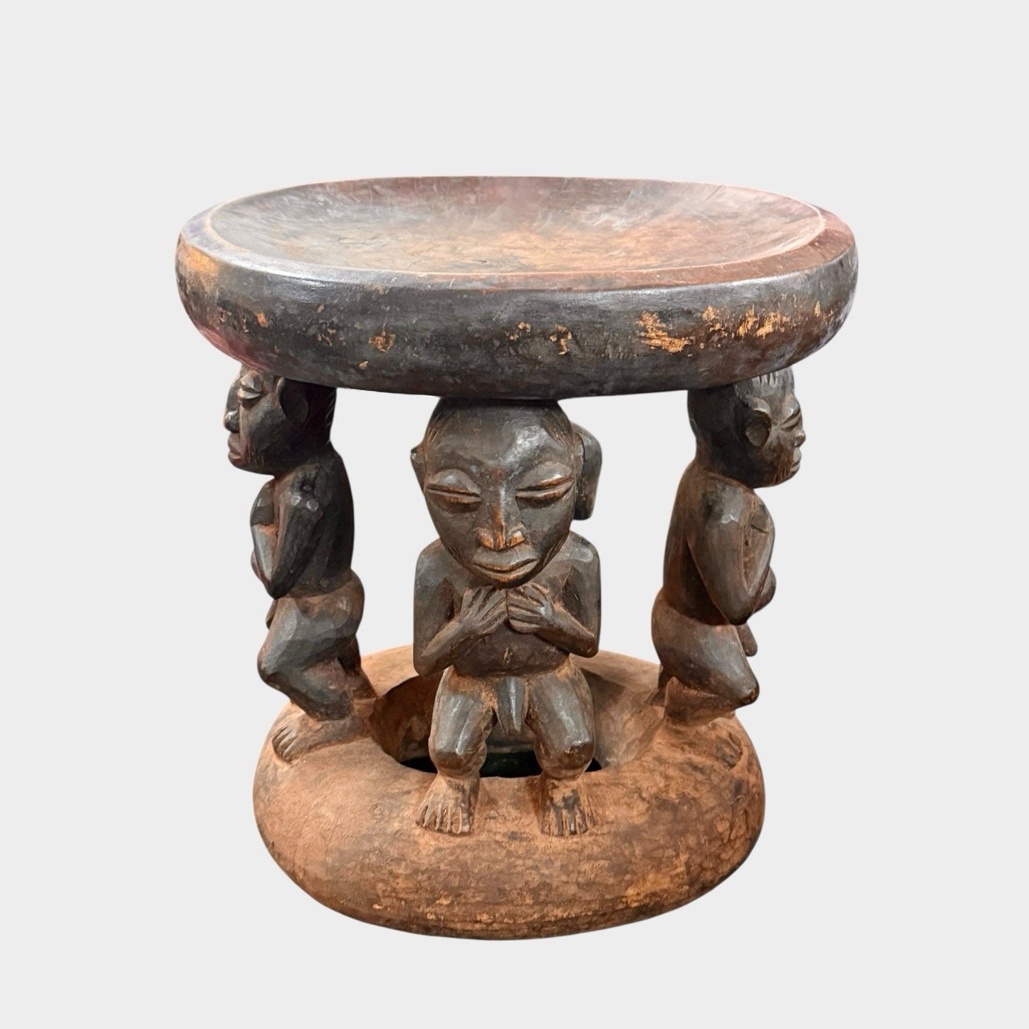 Mid-Century African Luba Tribe Stool Congo Tribal Art Wooden Carving