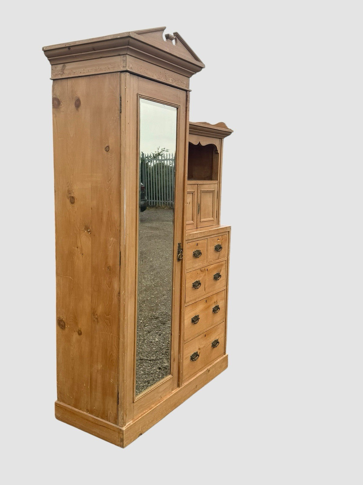Antique Victorian Pine Wardrobe Rustic Country Armoire Storage Cabinet