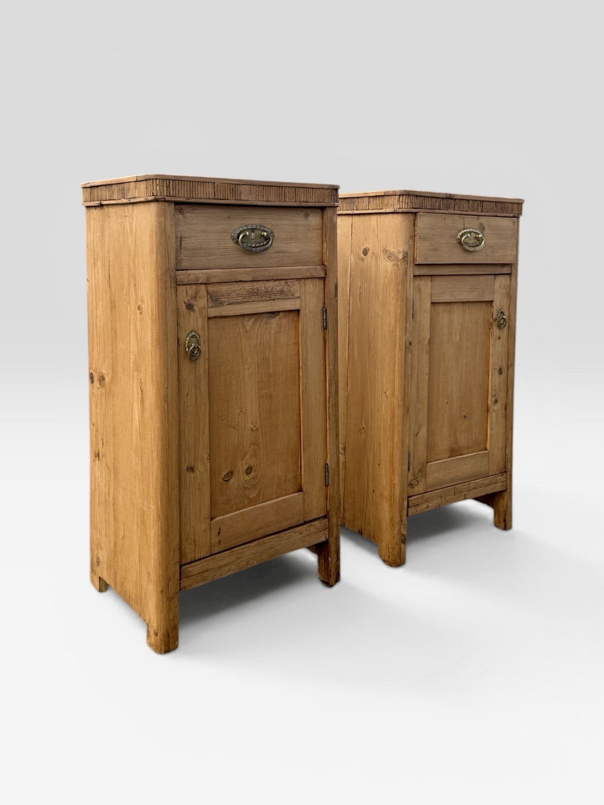 Pair Antique Pine Bedside Cabinets Rustic Victorian Nightstands Storage Unit