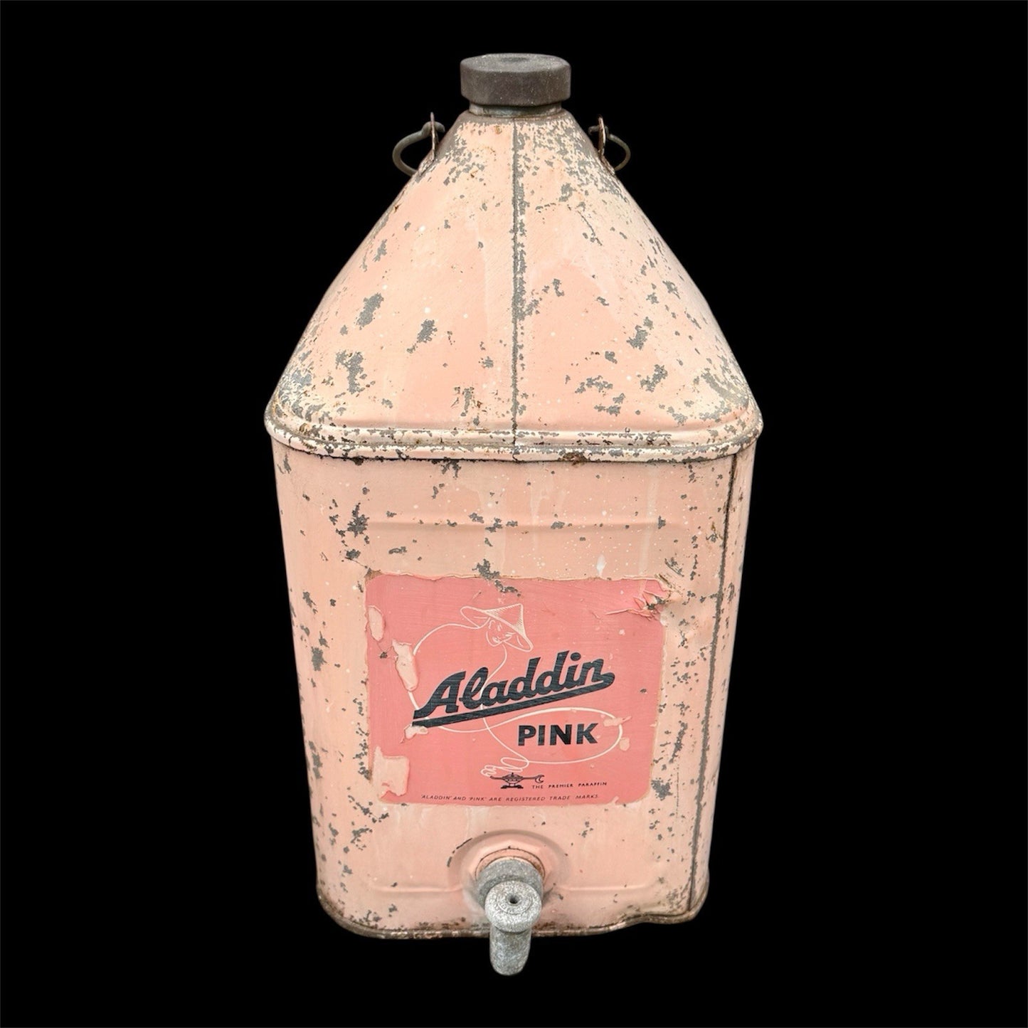 Vintage Large Aladdin Pink Paraffin Can With Lid, Handle & original Label