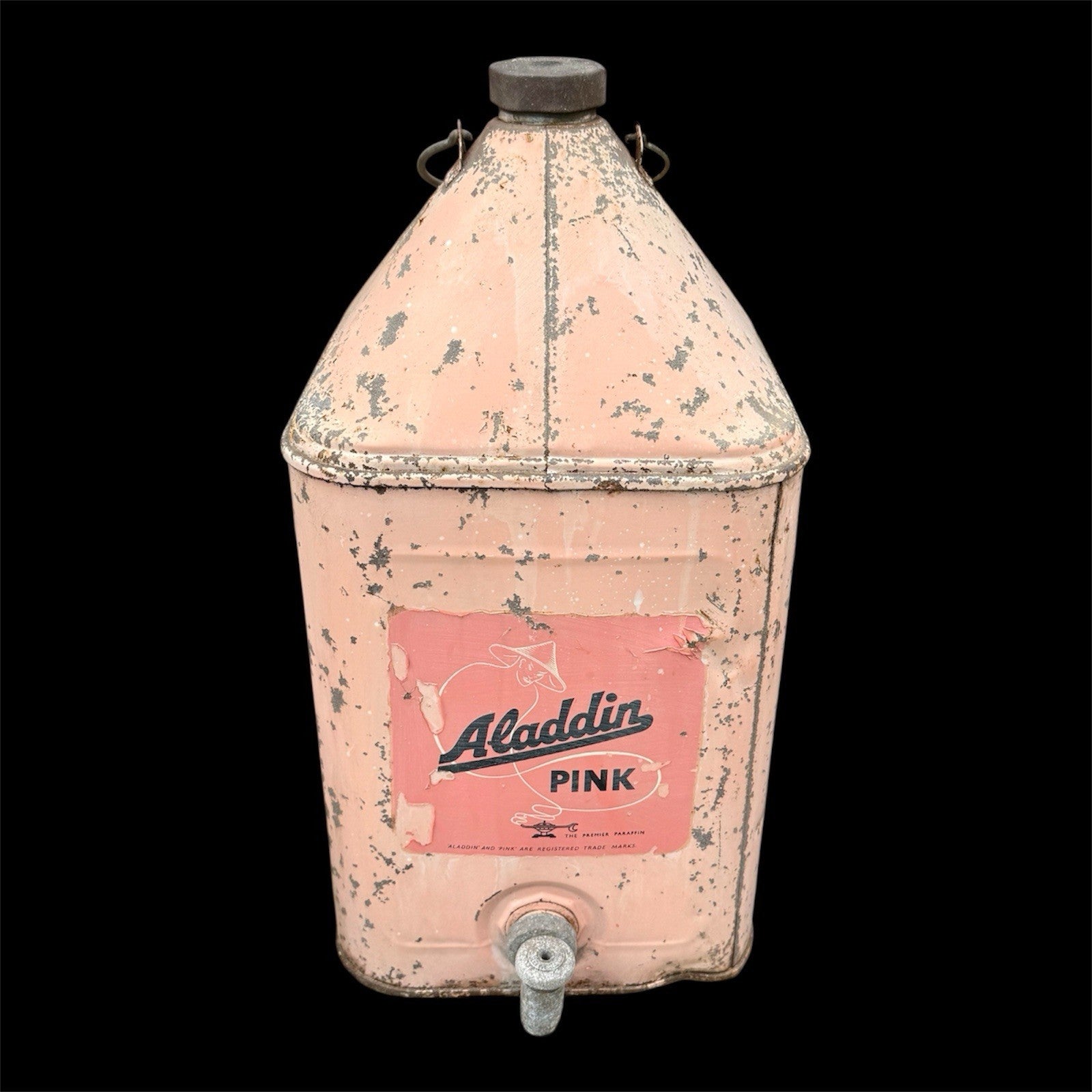 Vintage Large Aladdin Pink Paraffin Can With Lid, Handle & original Label