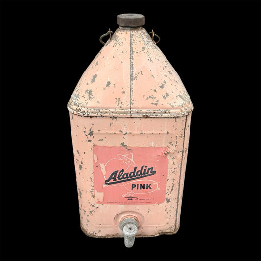 Vintage Large Aladdin Pink Paraffin Can With Lid, Handle & original Label