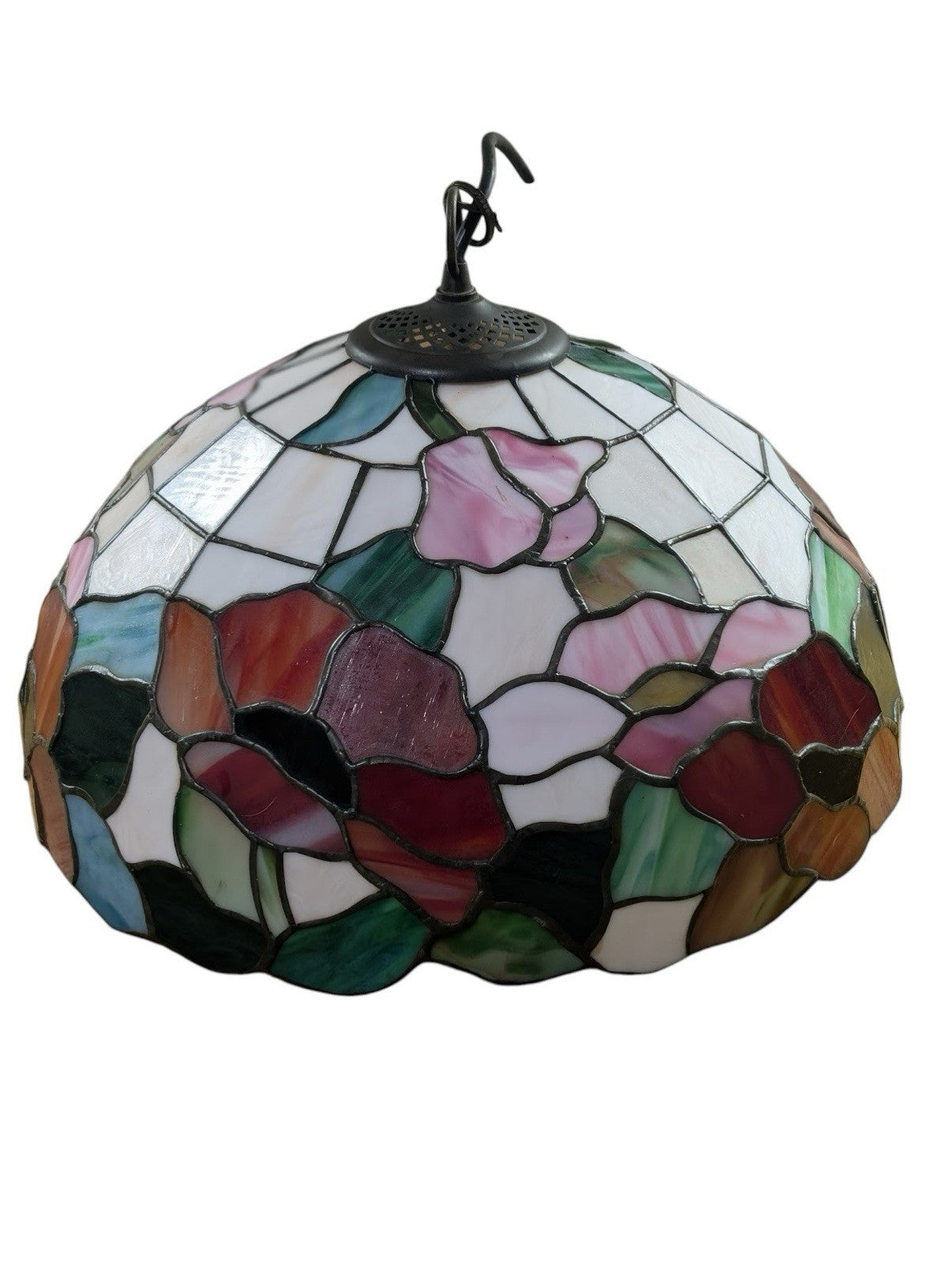 Pair Tiffany Style Glass Ceiling Pendants Vintage Stained Glass Lights