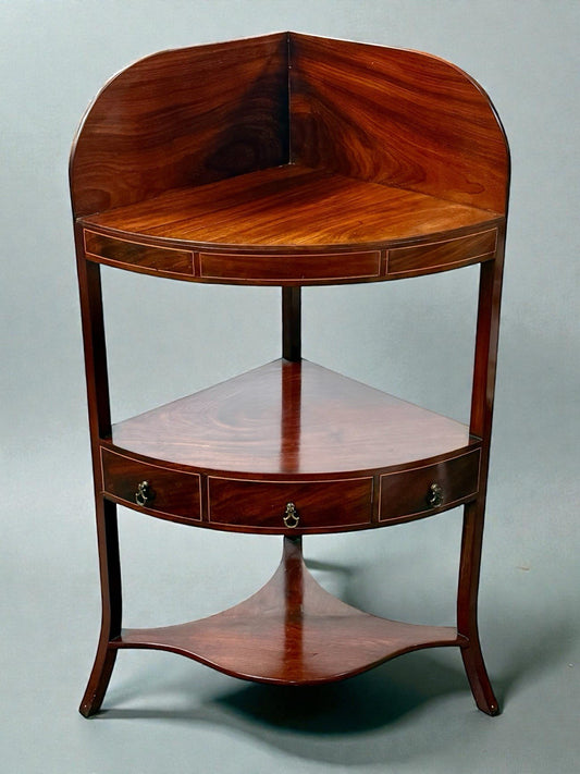 Antique Georgian Mahogany Corner Washstand Whatnot Shelves Drawer c1800