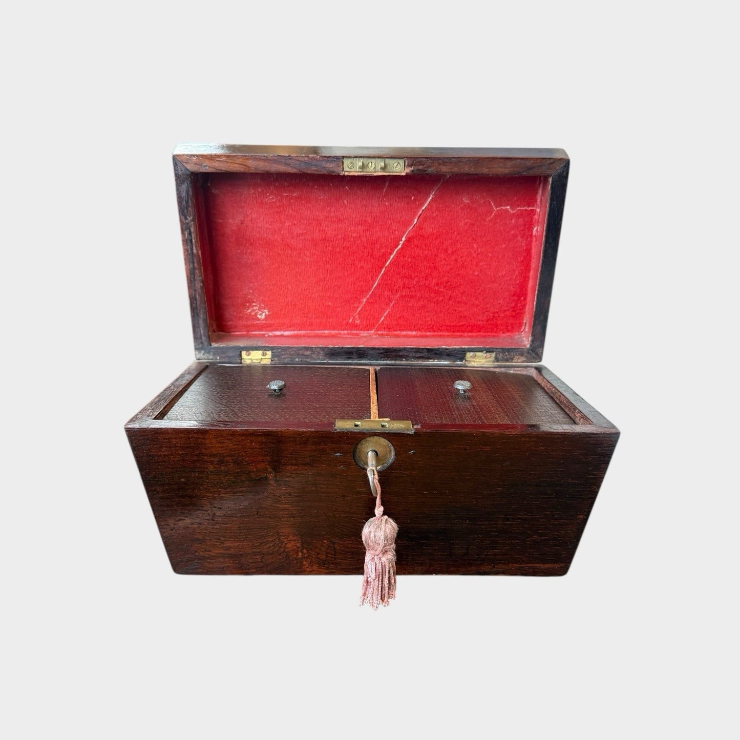 Antique Oak Tea Caddy 2 Compartment Vintage Collectors Storage Box