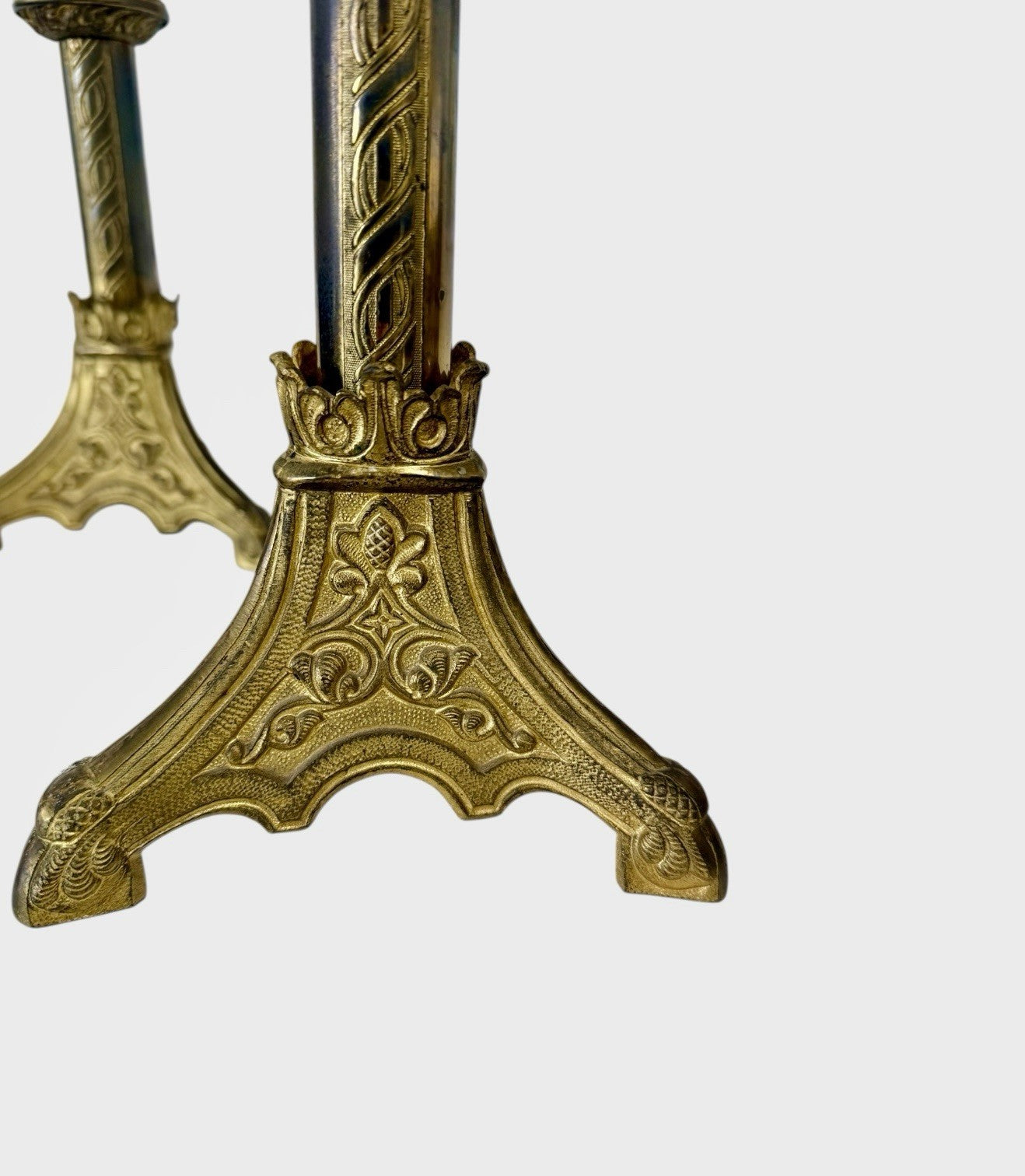 Pair of Vintage Column Table Lamps Classic Brass Style Bedside Lights