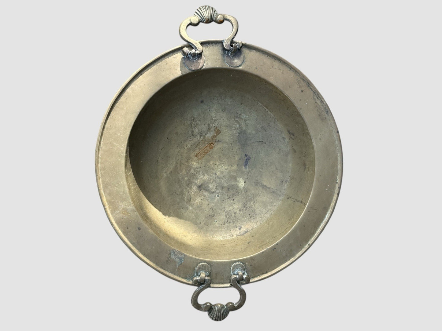 Large Antique Brass Charger Decorative Platter With Ring Handles Victorian Style