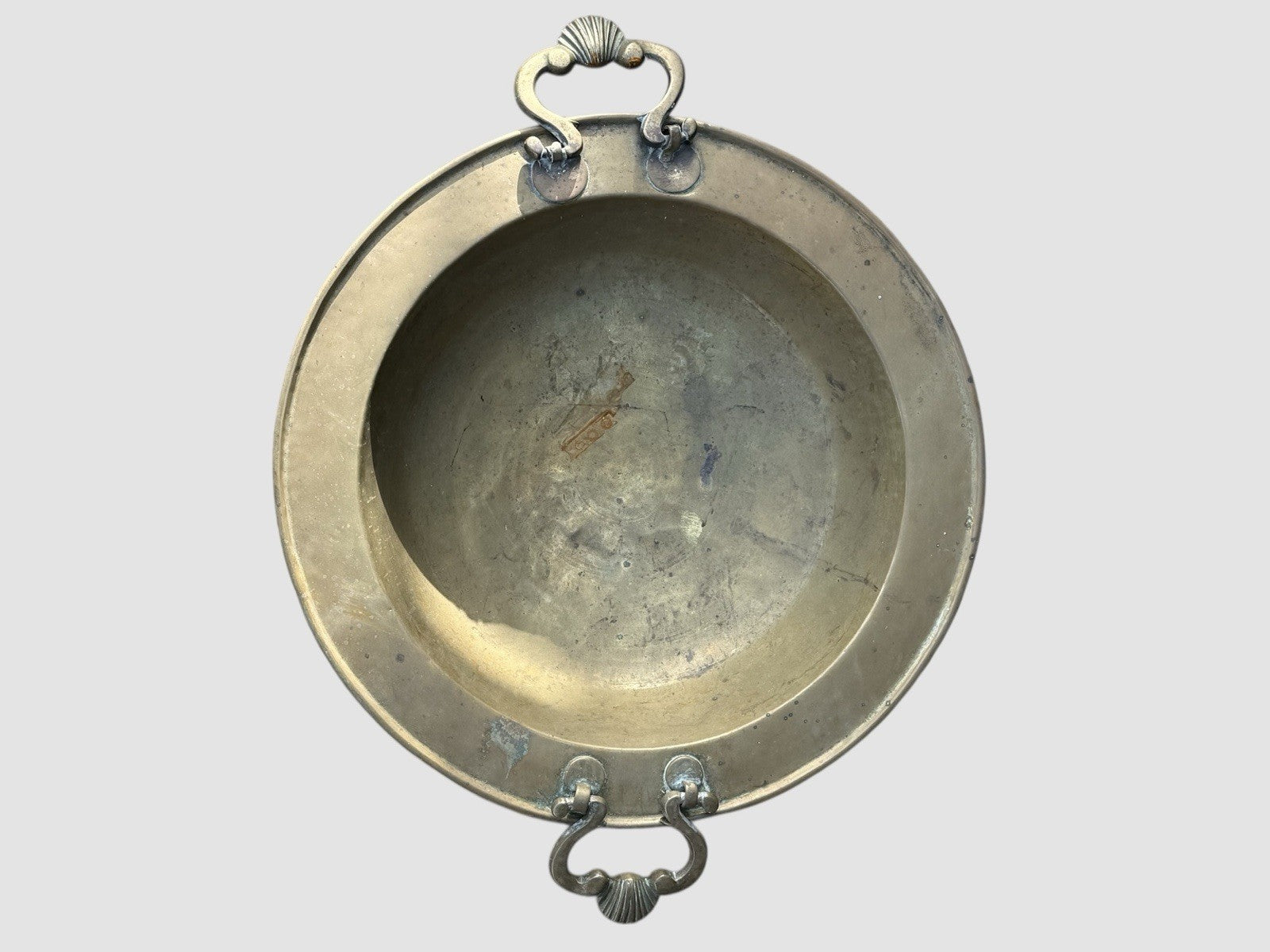 Large Antique Brass Charger Decorative Platter With Ring Handles Victorian Style