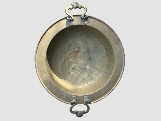 Large Antique Brass Charger Decorative Platter With Ring Handles Victorian Style