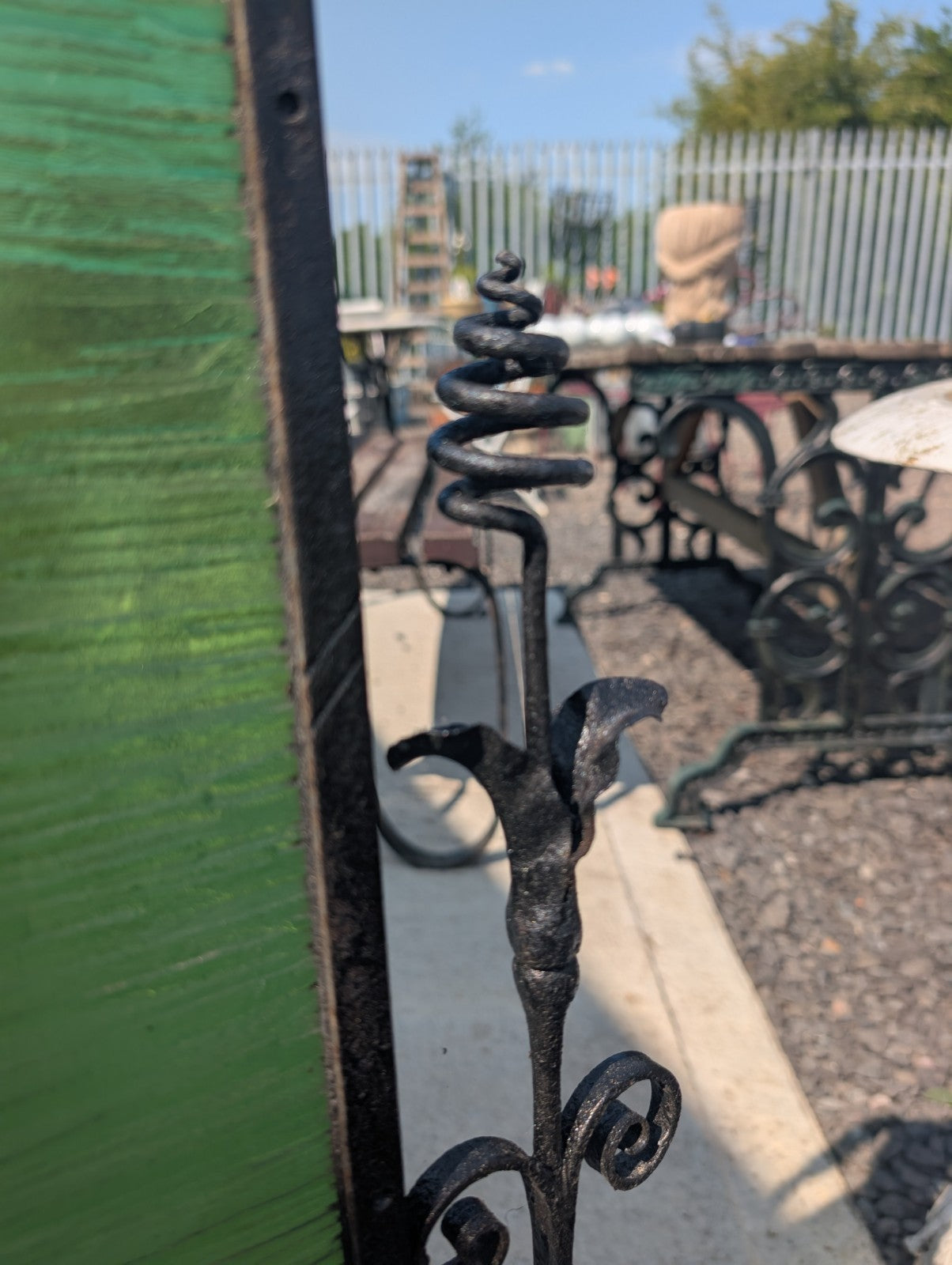 Arts and Crafts Green Glass In Wrought Iron Fire Screen