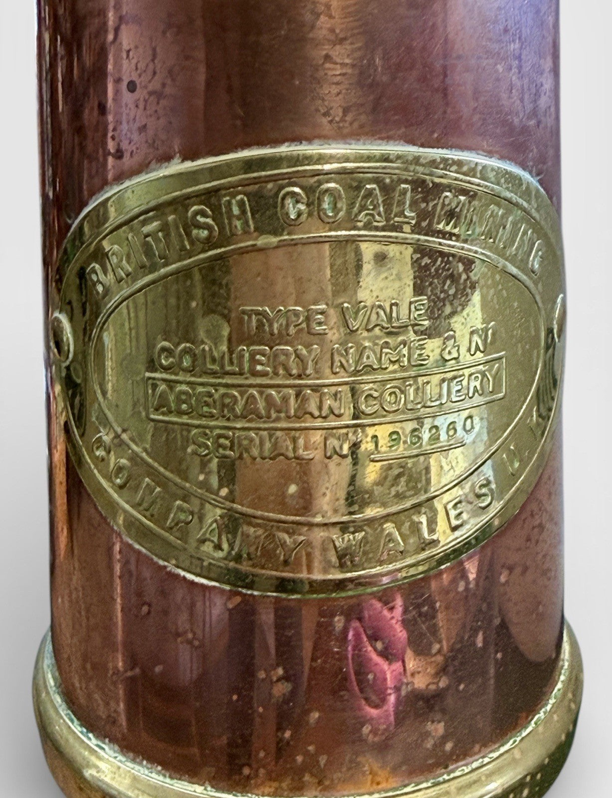 Antique Brass & Copper Welsh Miners Safety Lamp Aberaman Colliery