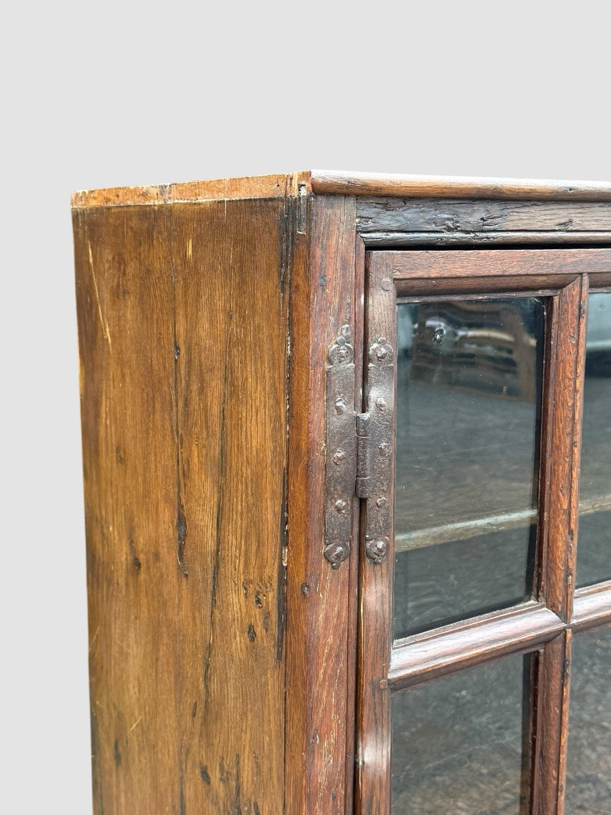 Antique 19th Century Oak Display Cabinet Bookcase Glazed Doors Shelving