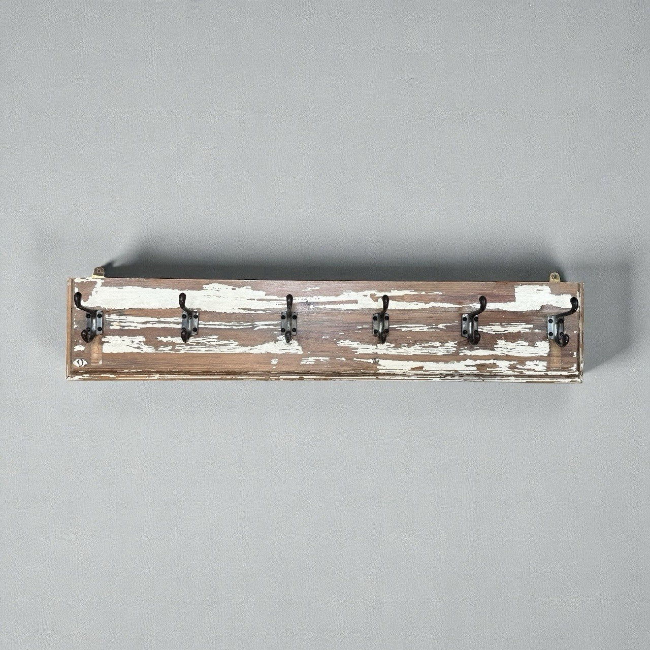 Vintage Wooden Wall Mounted Coat Rack With 5 Metal Hooks Rustic Shabby Chic
