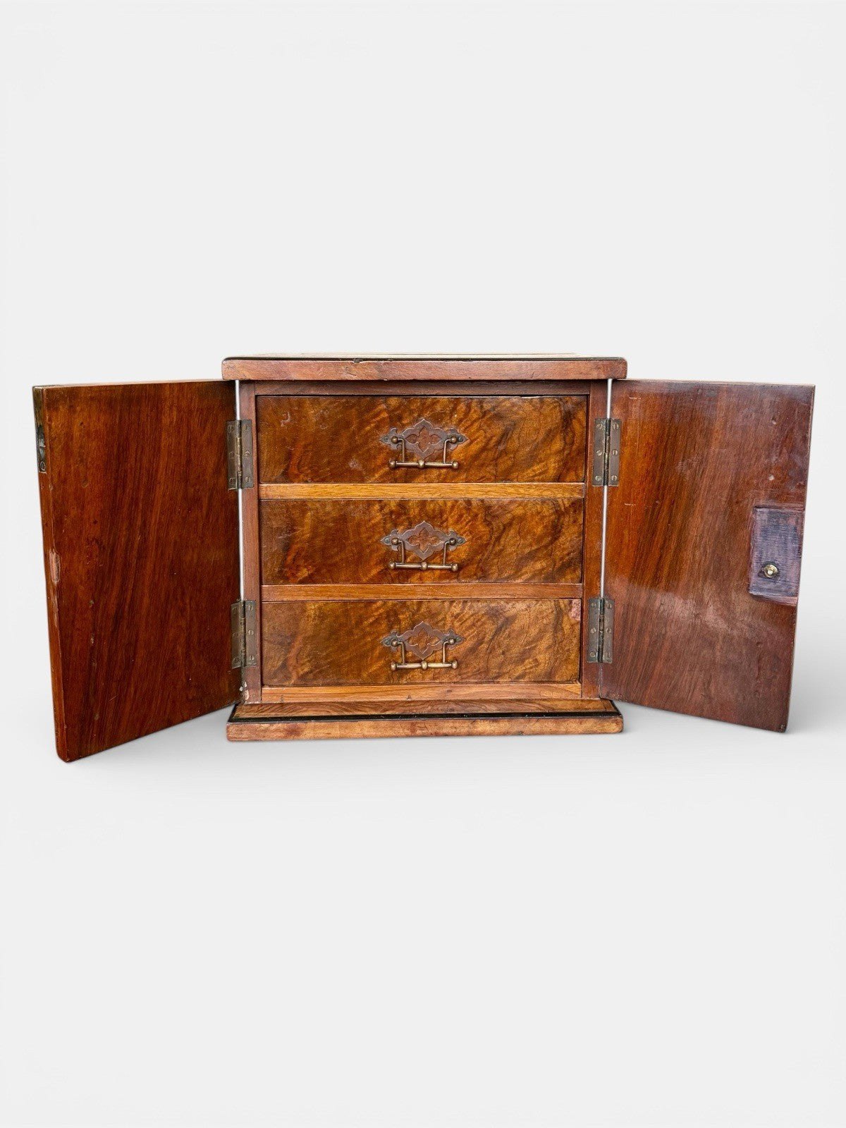 Antique Burr Walnut Collectors Display Cabinet Cupboard