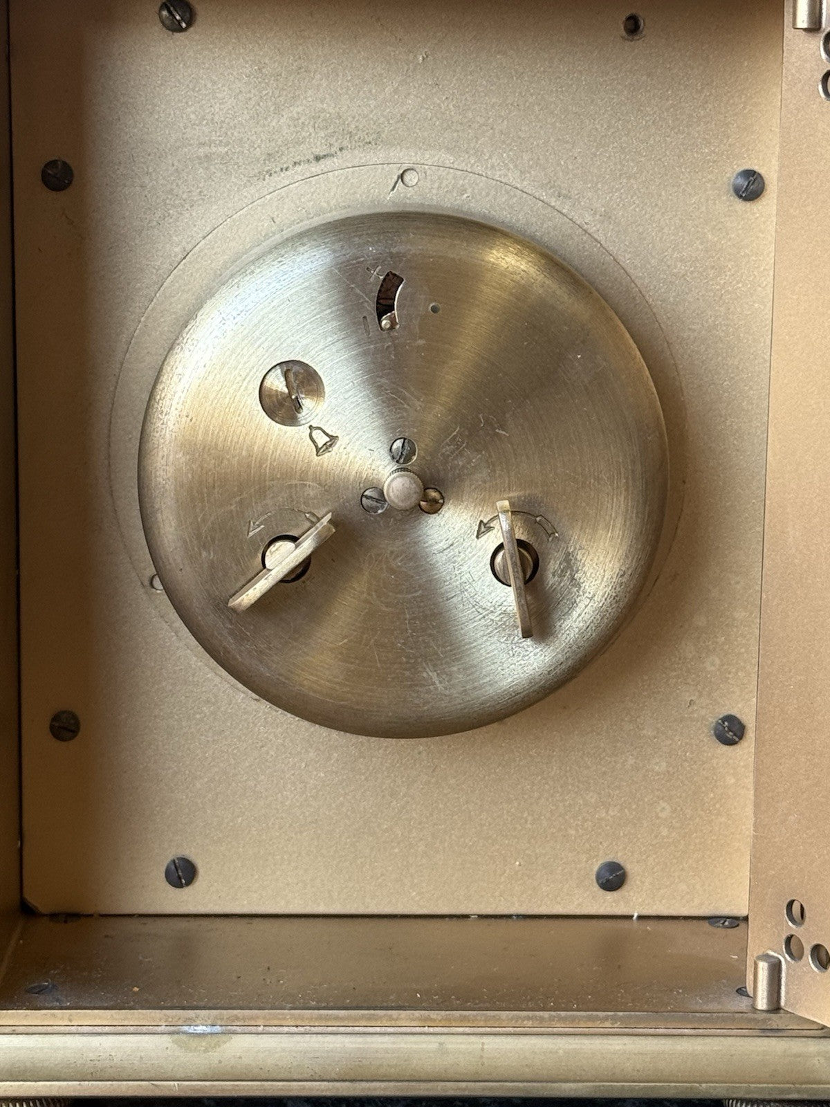 Vintage UTI Gilt Brass Carriage Clock Roman Dial Desk Mantel Timepiece