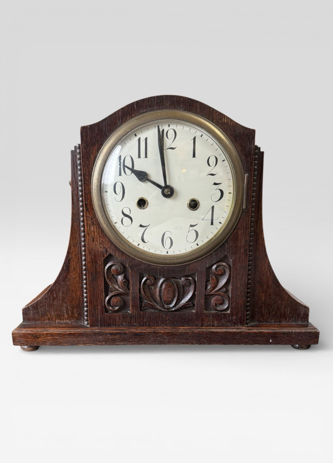 Antique Art Deco Oak Mantel Clock Mechanical Vintage 1920s 1930s