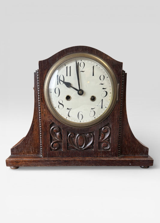 Antique Art Deco Oak Mantel Clock Mechanical Vintage 1920s 1930s