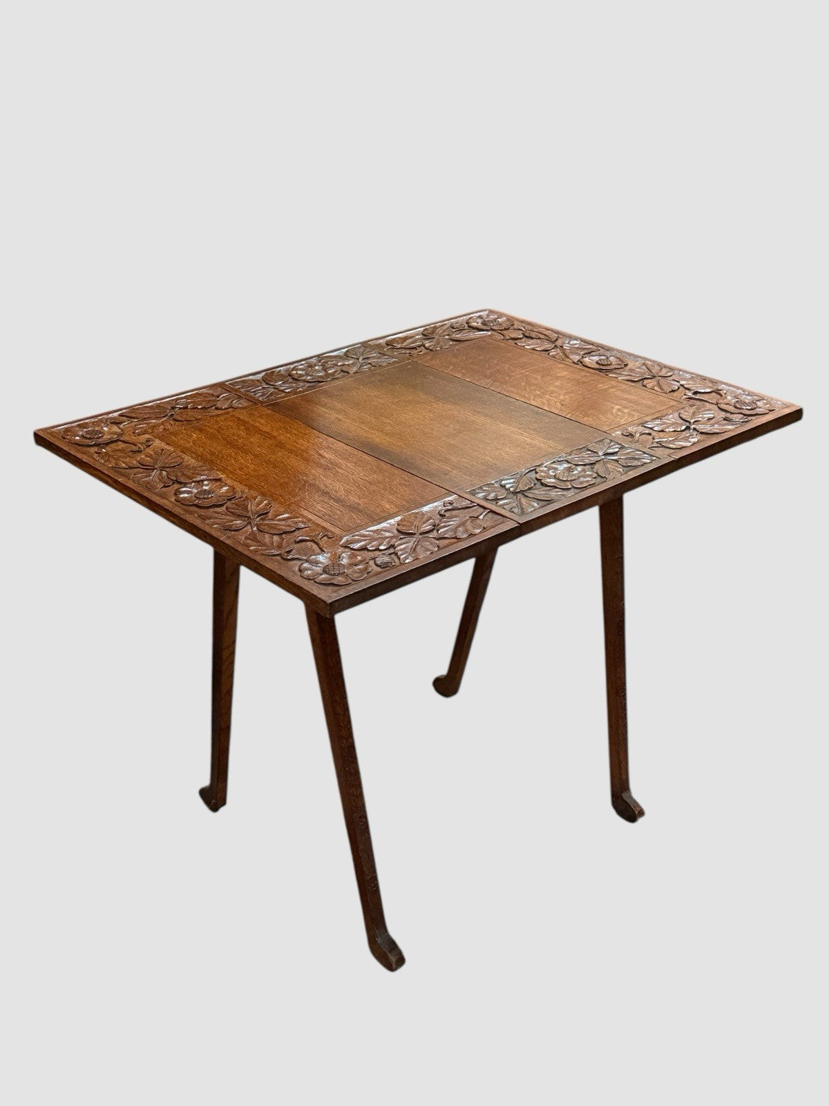 Antique English Carved Oak Swivel Top Drop Leaf Table