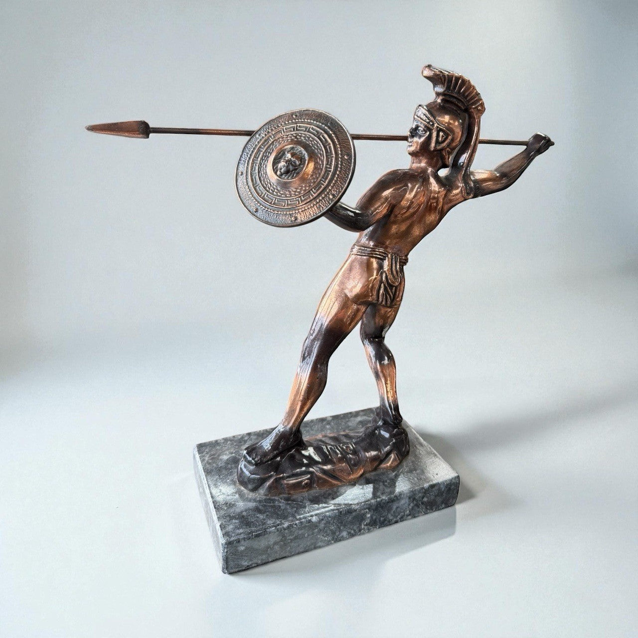 Large Vintage Antique Bronzed Copper Statue Greek God Achilles marble base