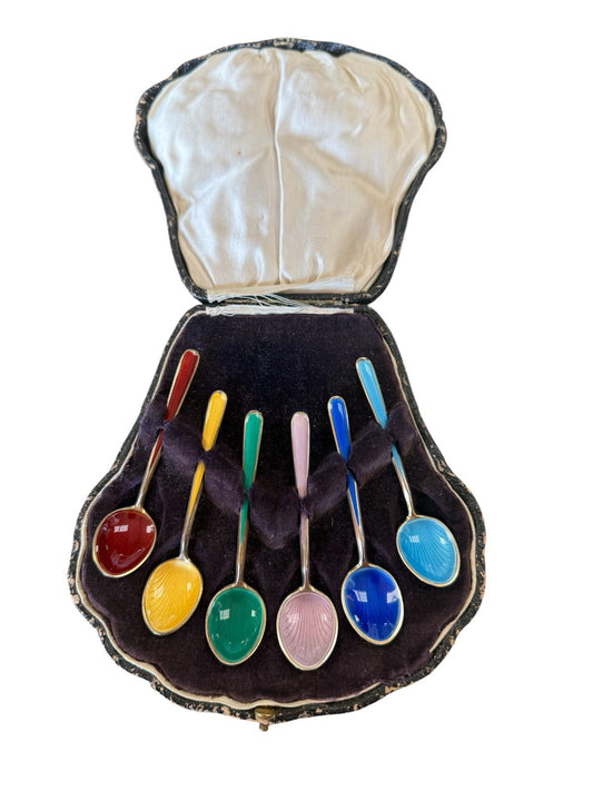 Norwegian, silver-gilt and guilloche-enamel coffee spoons