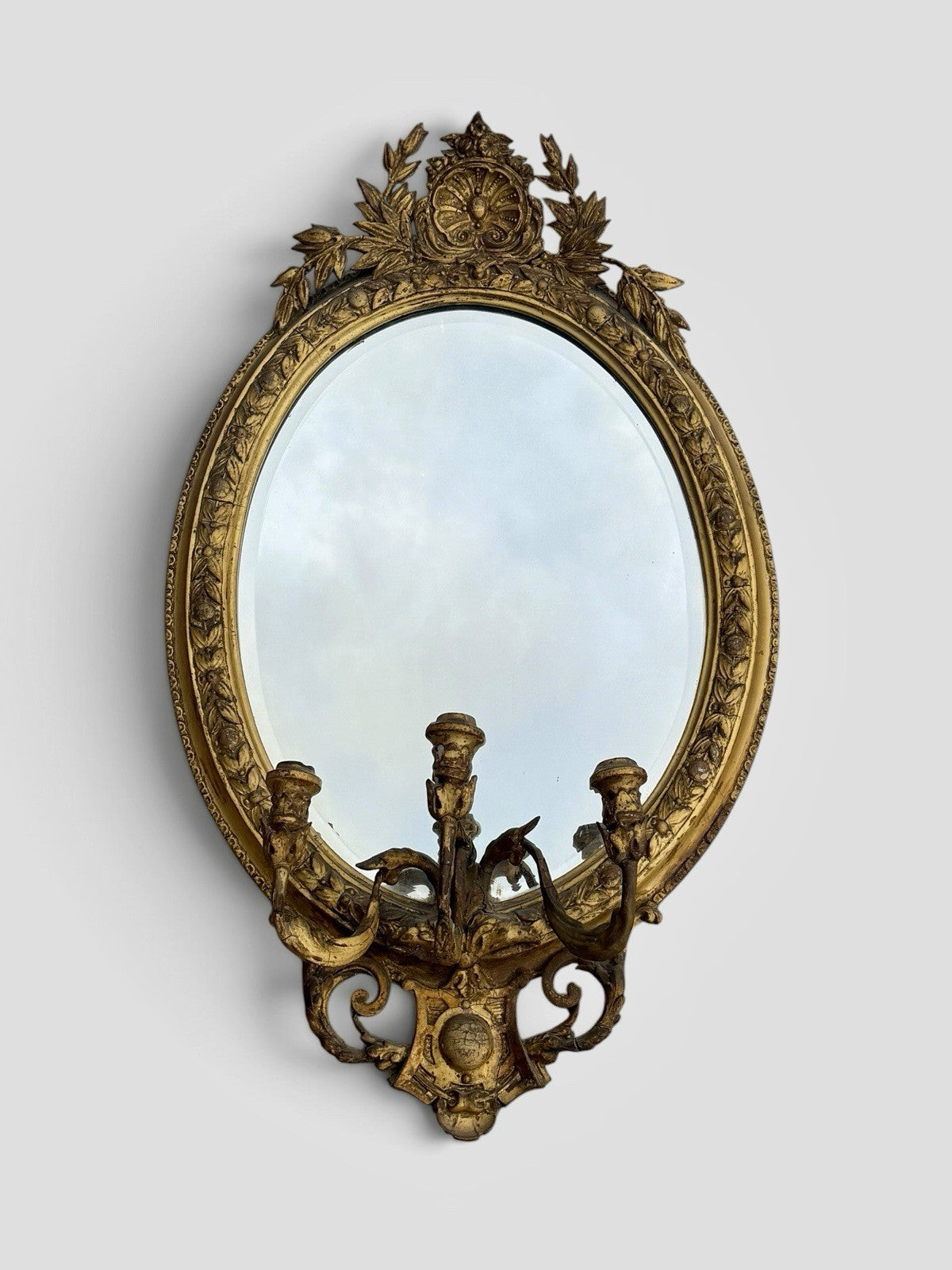 Antique Victorian Gilt & Gesso Girandole Mirror C1850 Ornate Wall Mirror