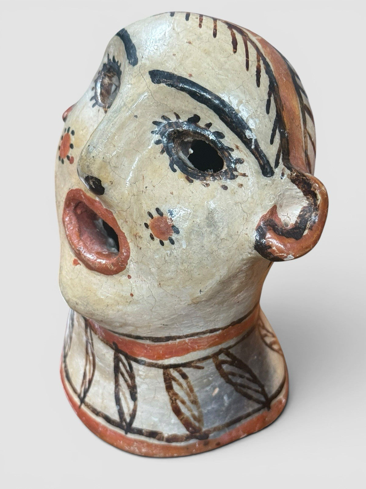 Vintage Peruvian Clay Head Sculpture Pottery Bust Folk Art Tribal Figure